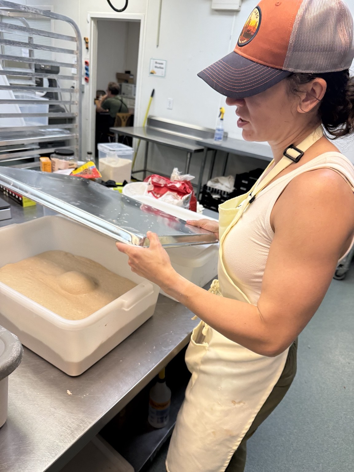Working with sourdough dough in a commercial kitchen